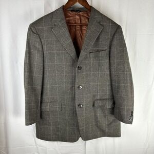 Samuelsohn Sport Coat Jacket Mens 44 Gray Brown Windowpane Blazer Made Canada